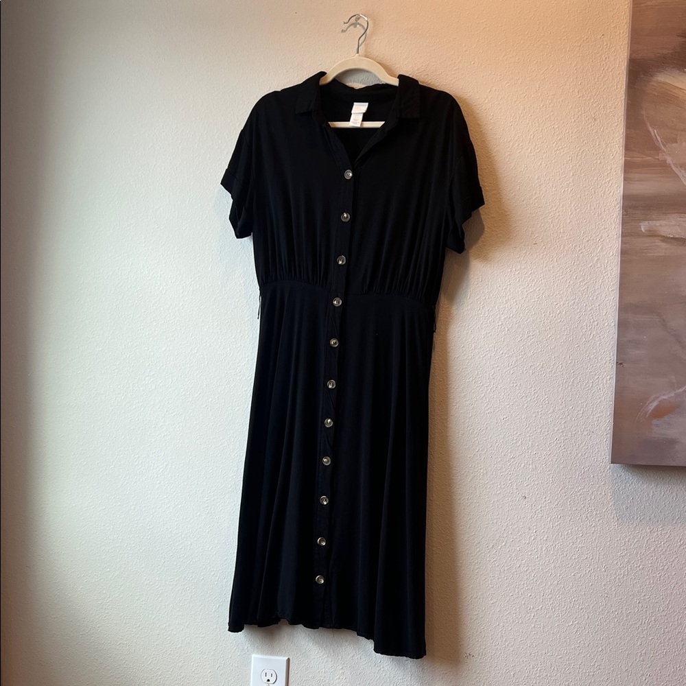 Lightweight Black Button-Down Dress
